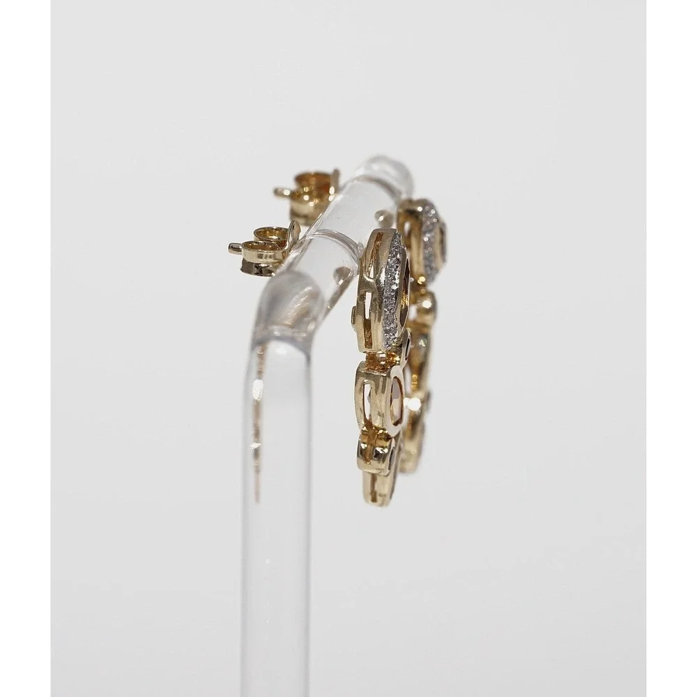 Vintage 14k Solid Gold Natural Citrine Aquamarine Quartz Diamond Dangle Earrings